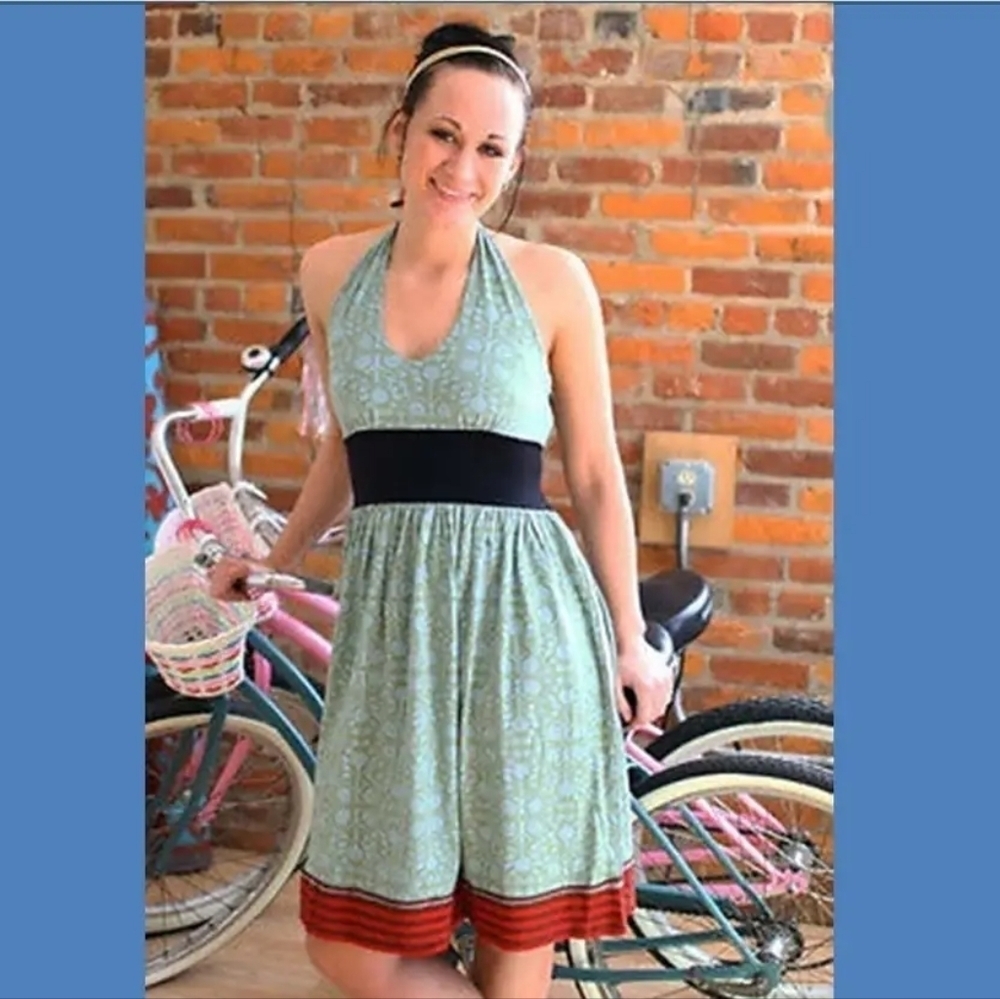 Matilda Jane Dress Womens Large Green Hotline Haley Halter Sundress Vintage Rare